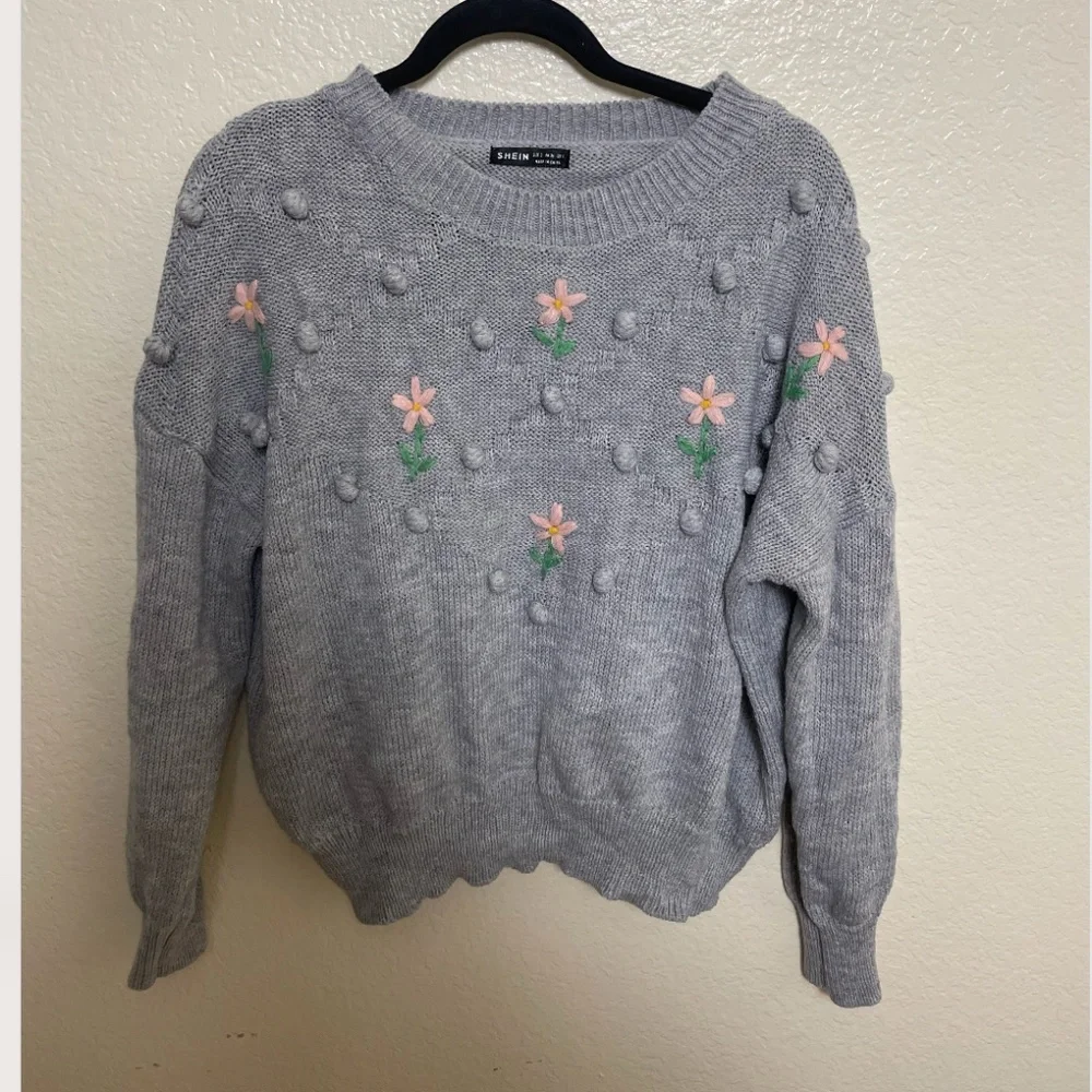Embroidered Floral Flower Hipster Hippie Art Chic Glam Pullover Hip Sweater Top